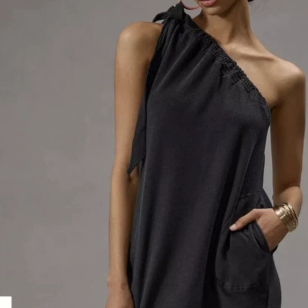 Anthropologie Wome's Size XS Daily Practice Black One Shoulder Dress Long